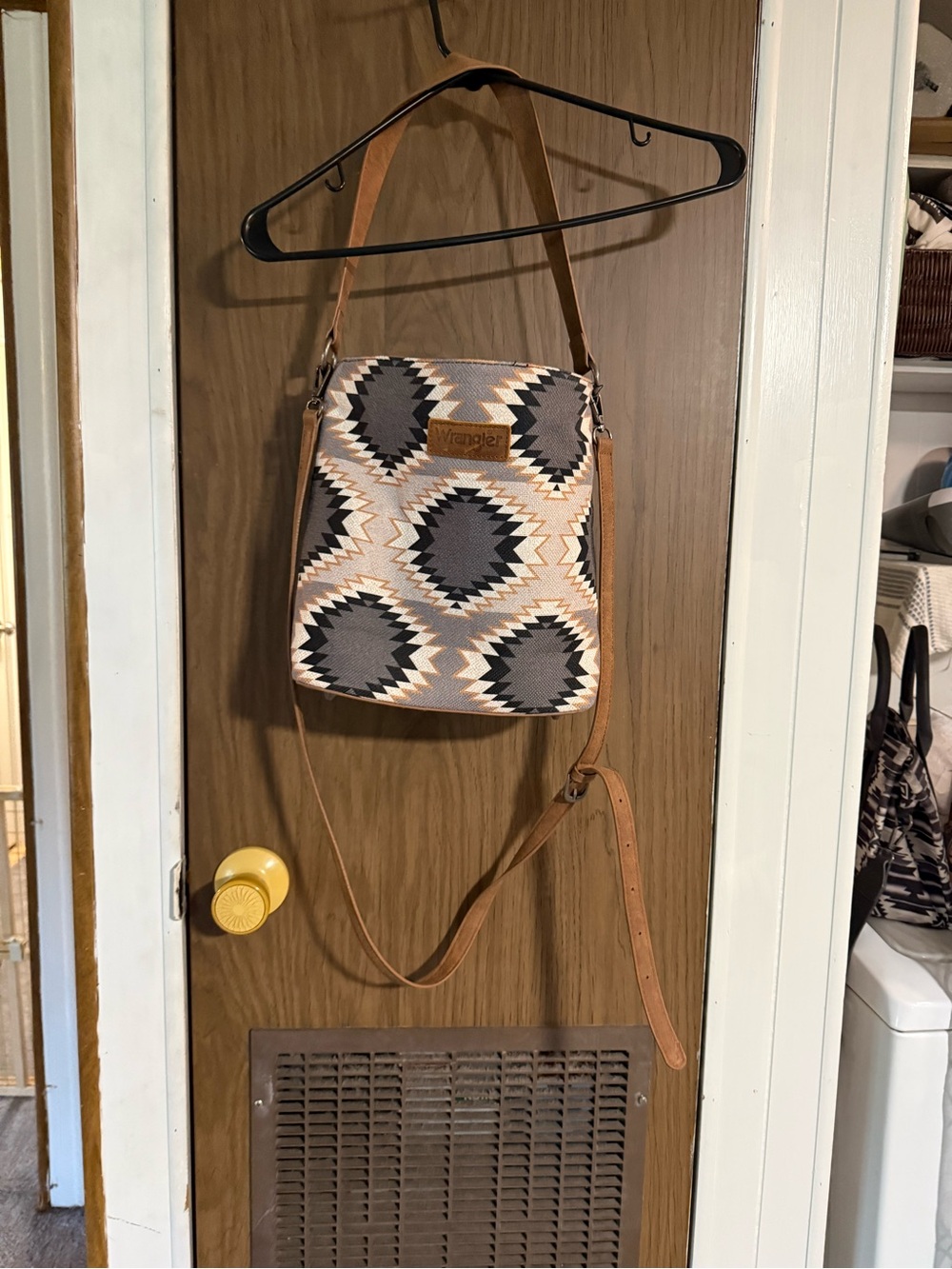 Wrangler Geometric Crossbody Bag in Tan, Gray and Black